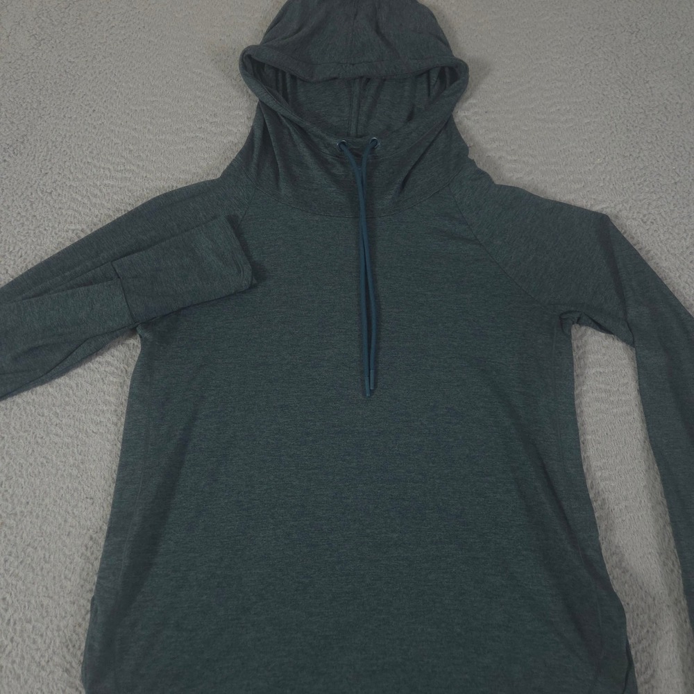 Athleta Hoodie Womens Small Green Uptempo Sweatshirt Heathered Thumbholes Raglan